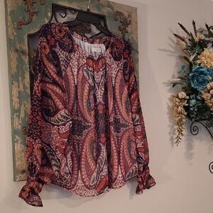 ☆☆LOFT Vibrant Paisley Blouse. NWOT Size Large ■ Offers Welcome